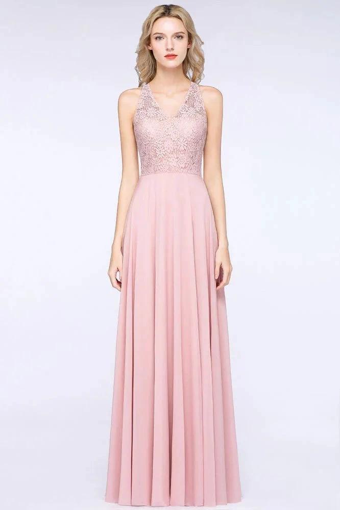 Elegant Floral Appliques aline Bridesmaid Dress Dusty Pink Chiffon FloorLength Formal Dress (ZD13121)