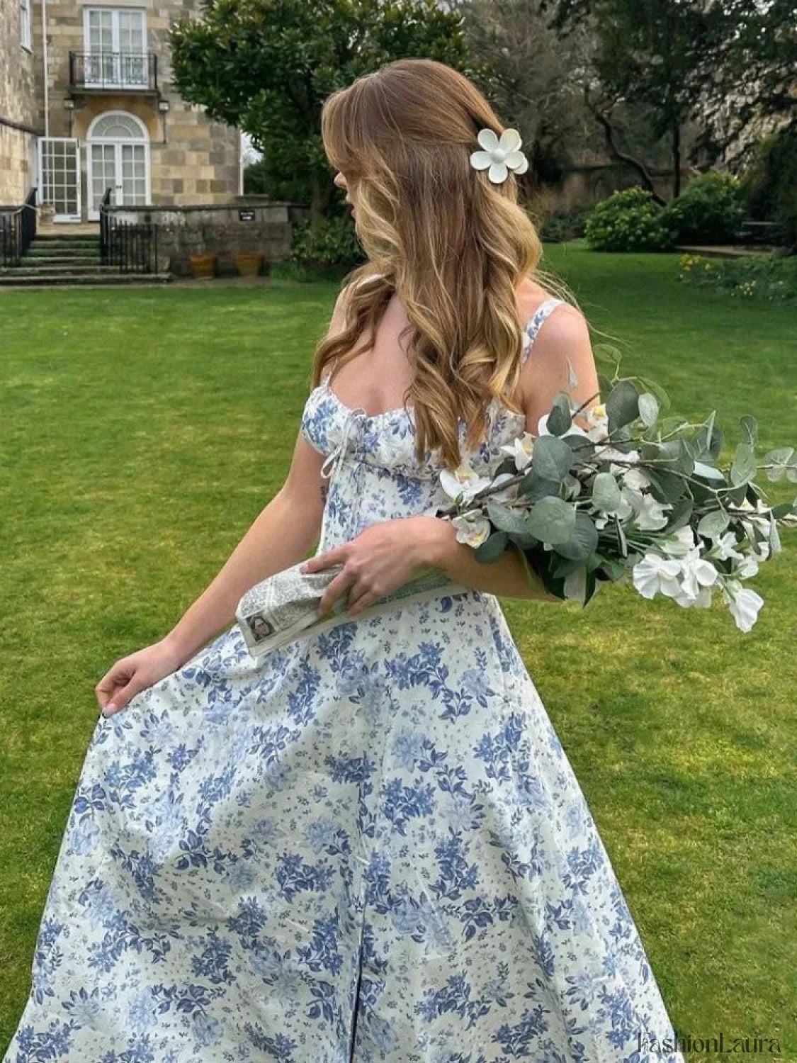 Elegant Floral Print Spaghetti Strap A-Line Floral Dress