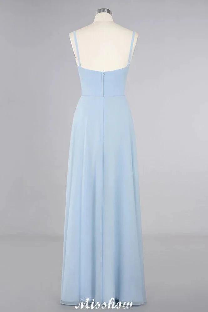 Elegant Front Split Bridesmaid Dress Garden Spaghetti Straps V-neck Floor Length Dress (ZD12893)