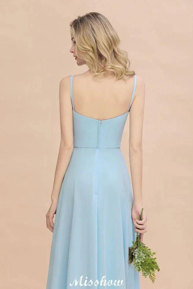 Elegant Front Split Bridesmaid Dress Garden Spaghetti Straps V-neck Floor Length Dress (ZD12893)