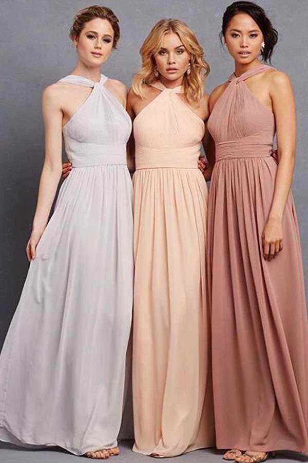 Elegant Halter Ruffles Empire Floor-length Chiffon Bridesmaid Dresses (ZD13213)