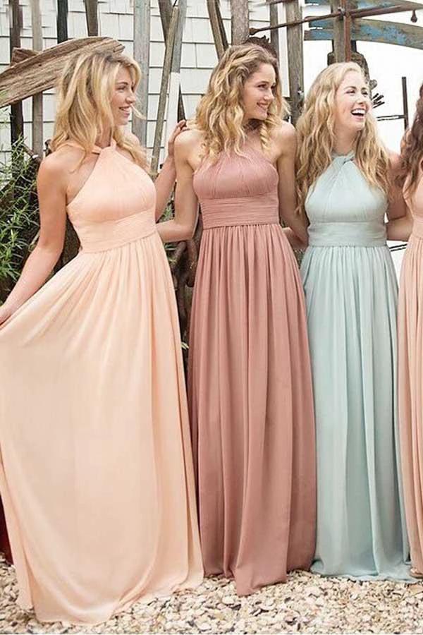 Elegant Halter Ruffles Empire Floor-length Chiffon Bridesmaid Dresses (ZD13213)