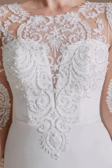 Elegant Jewel Long-Sleeve Mermaid Floor-Length Satin Wedding Dresses with Pattern (ZD16561)