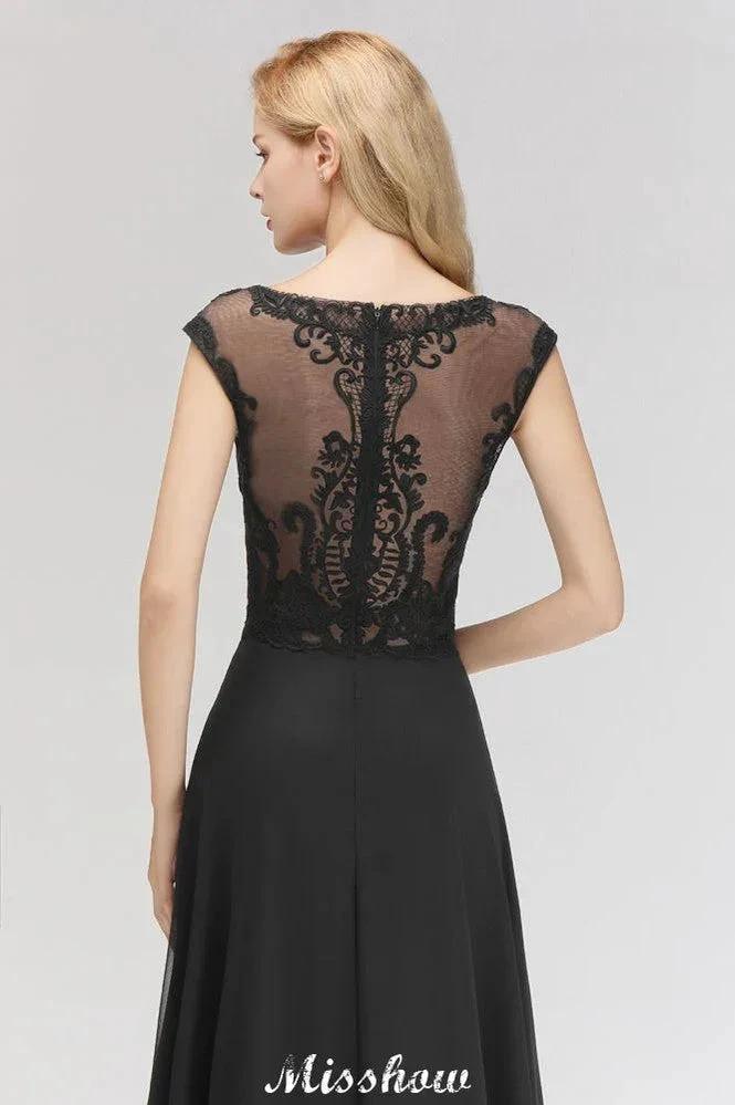 Elegant Jewel Sleeveless floor-Length A-line Lace Black Bridesmaid Dress (ZD12944)