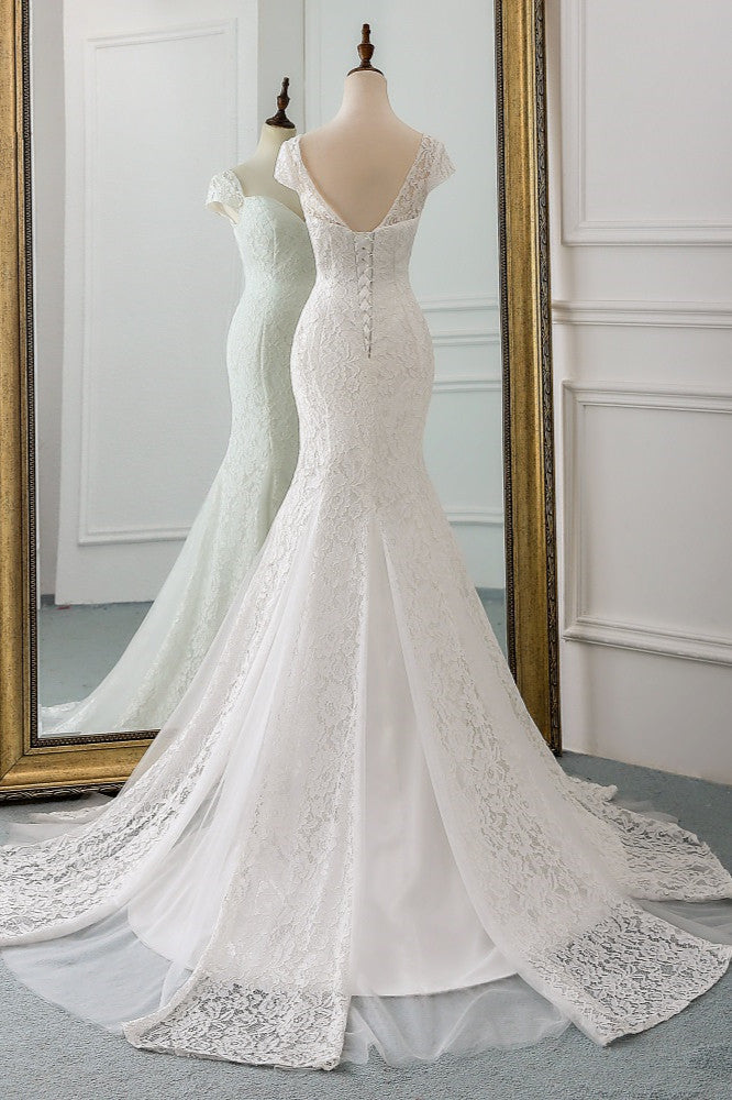 Elegant Lace Cap-Sleeves Sweetheart Mermaid Wedding Dresses (ZD17421)