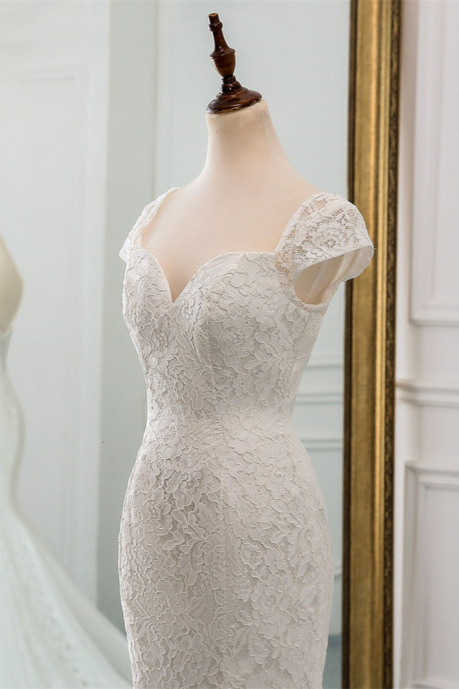 Elegant Lace Cap-Sleeves Sweetheart Mermaid Wedding Dresses (ZD17421)
