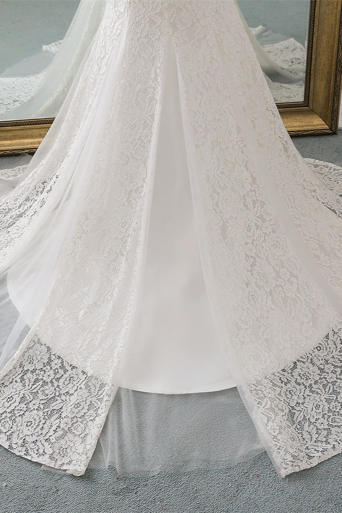 Elegant Lace Cap-Sleeves Sweetheart Mermaid Wedding Dresses (ZD17421)