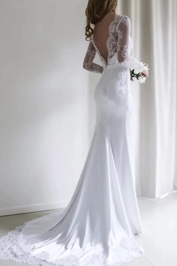 Elegant Lace Long Sleeves Mermaid White Long Wedding Dress with Train (ZD16300)