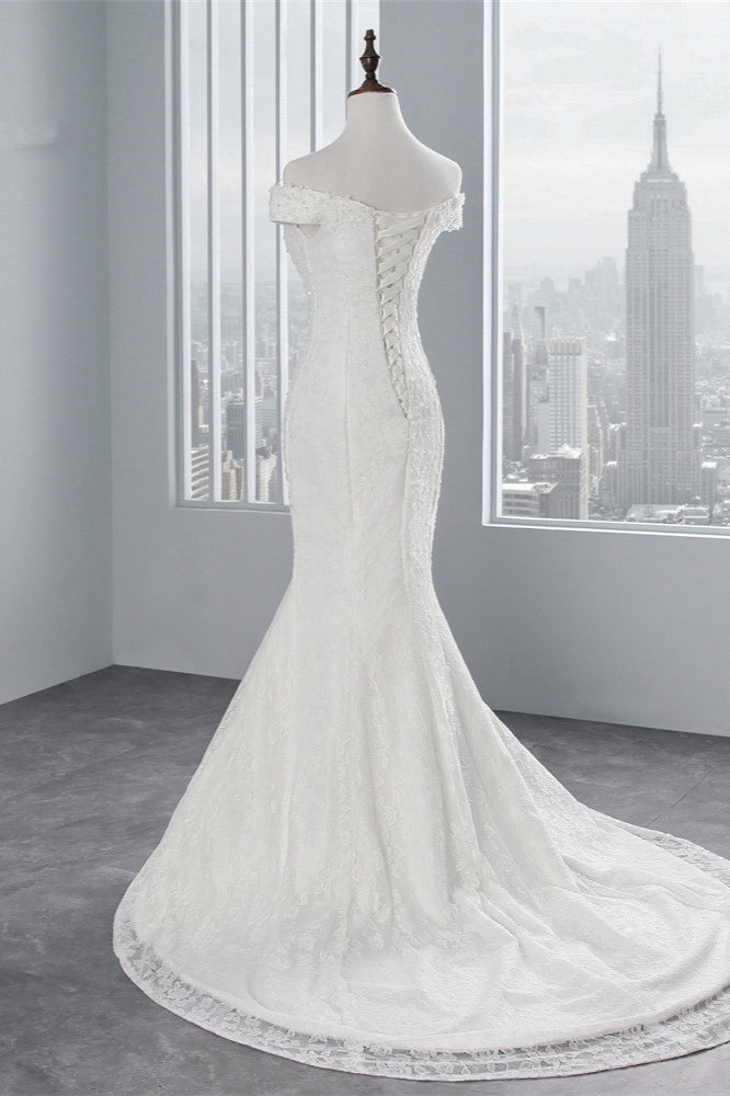 Elegant Lace Off-the-Shoulder White Mermaid Wedding Dresses Affordable (ZD17419)