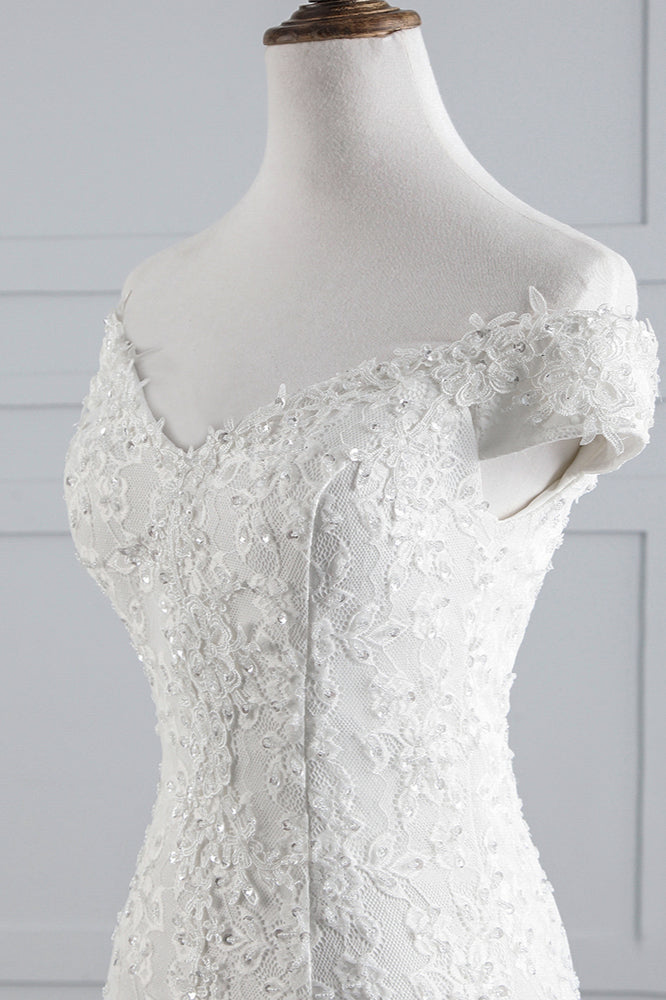 Elegant Lace Off-the-Shoulder White Mermaid Wedding Dresses Affordable (ZD17419)