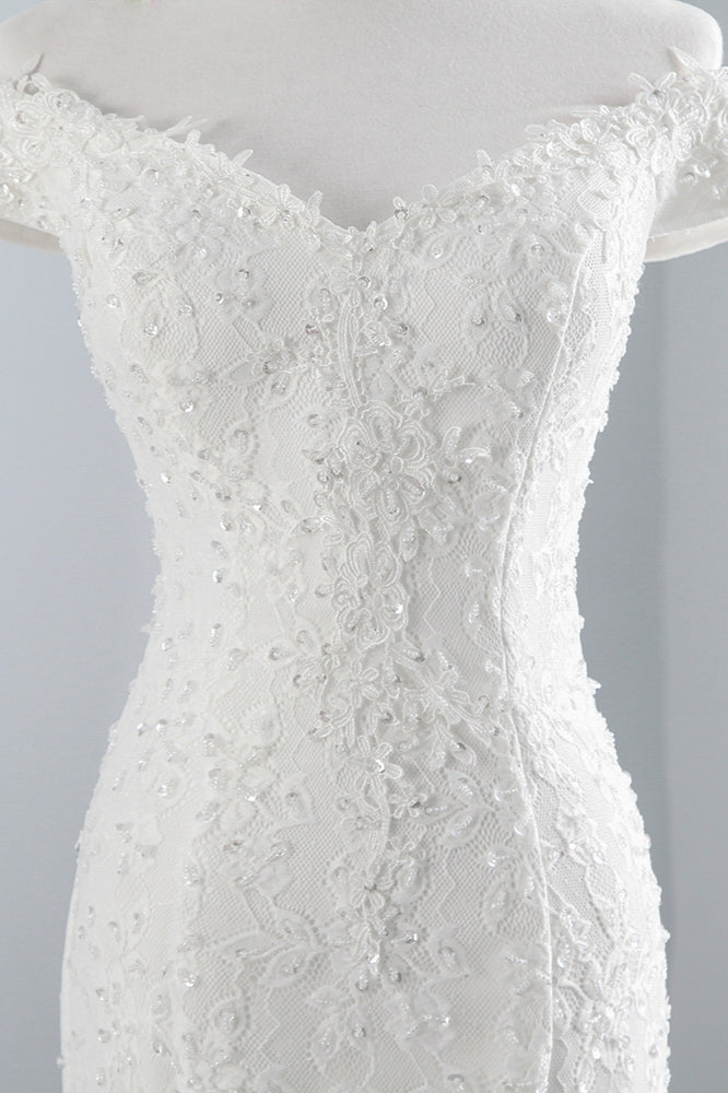 Elegant Lace Off-the-Shoulder White Mermaid Wedding Dresses Affordable (ZD17419)