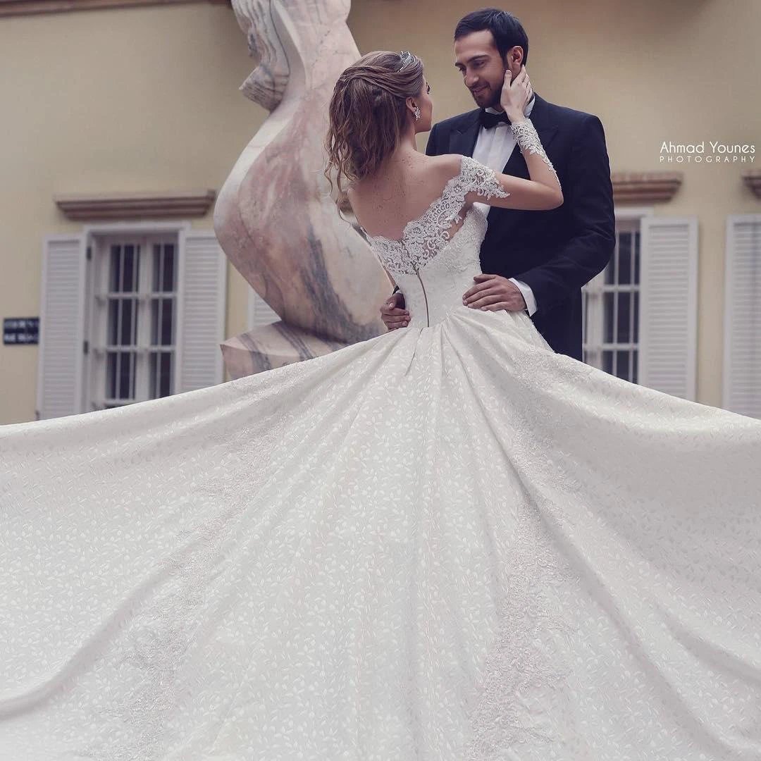 Elegant Long A-Line Off-the-Shoulder Backless Appliques Lace Wedding Dress with Sleeves (ZD15141) - View 3 | VelvetHem