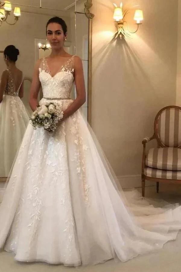 Elegant Long A-line Sweetheart Tulle Open Back Wedding Dress (ZD15149)
