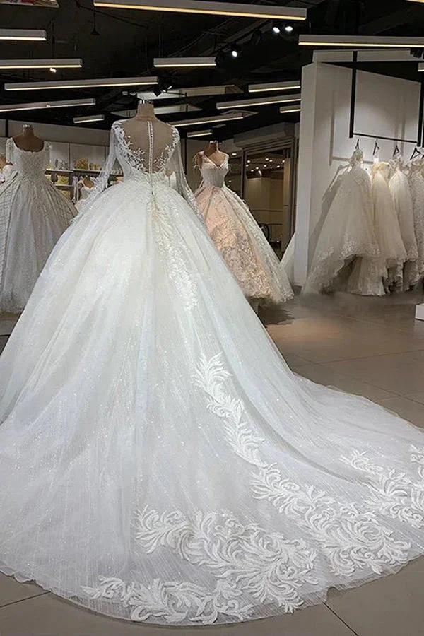 Elegant Long Ball Gown Sweetheart Tulle Wedding Dress with Sleeves (ZD15794)