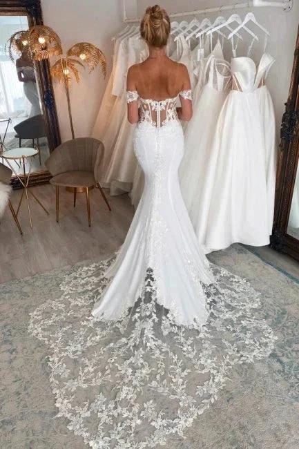 Elegant Long Mermaid Off-the-shoulder Wedding Dresses With Lace (ZD16504)
