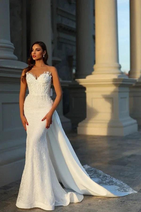 Elegant Long Mermaid Sleeveless Wedding Dresses With Lace (ZD14837)