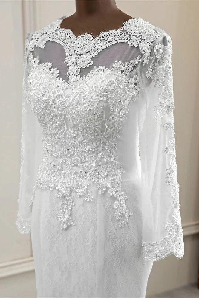 Elegant Long Mermaid Tulle Jewel Wedding Dress with Sleeves (ZD15156)