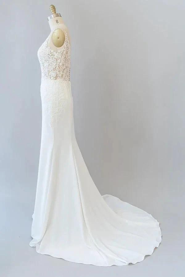 Elegant Long Mermaid V-neck Lace Backless Wedding Dress (ZD14376)