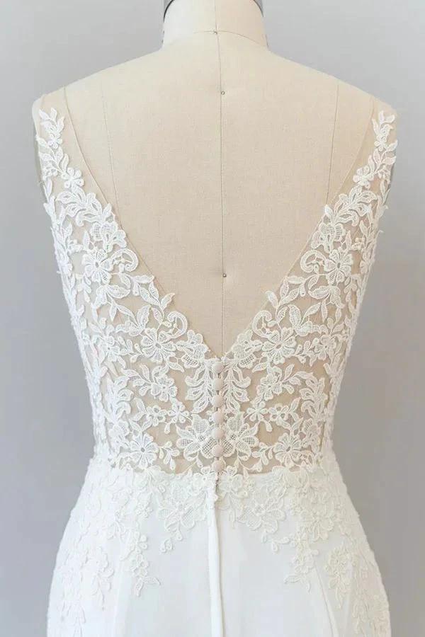 Elegant Long Mermaid V-neck Lace Backless Wedding Dress (ZD14376)