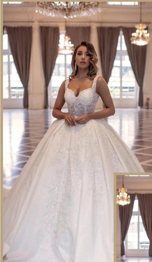 Elegant Long Princess A-line Sleeveless Wedding Dresses With Lace (ZD14839)