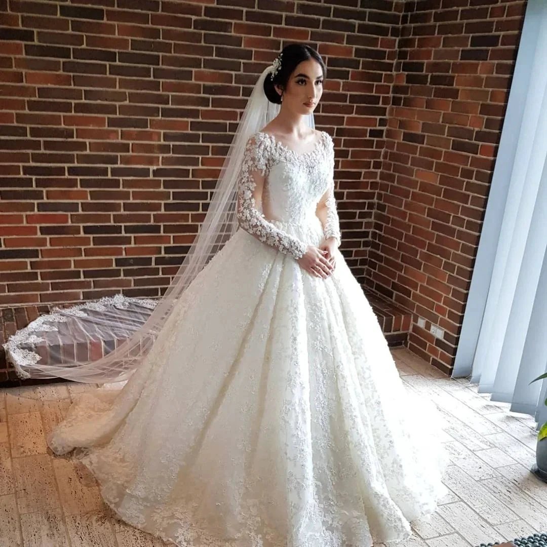 Elegant Long Princess Tulle Lace Wedding Dresses with Sleeves (ZD15040) - View 2 | VelvetHem