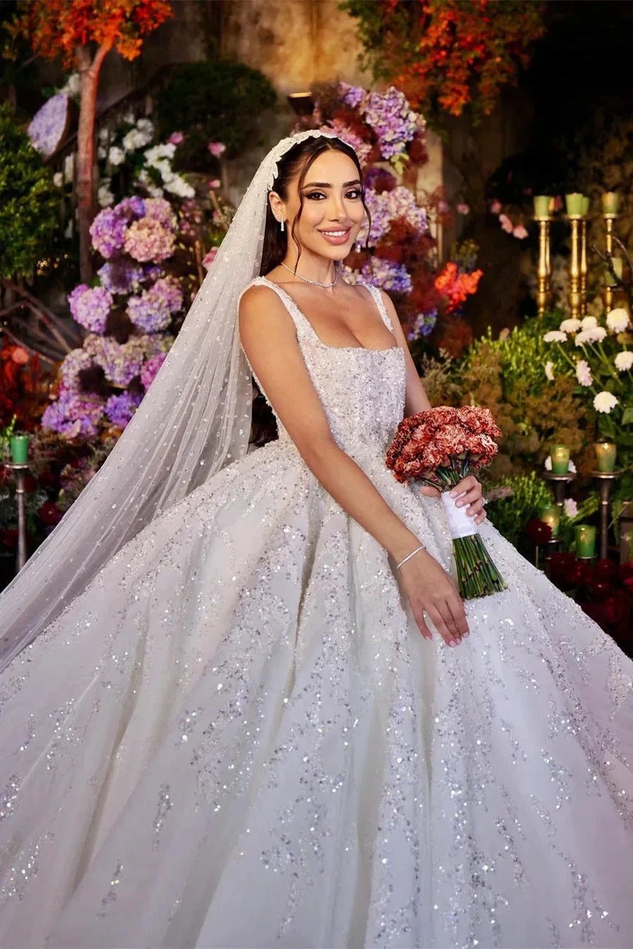 Elegant Long White A-line Appliques Lace Straps Weeding Dress (ZD16455)