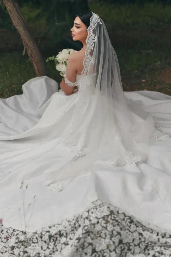 Elegant Long White A-line Sweetheart Off-the-shoulder Lace Wedding Dress (ZD15544)