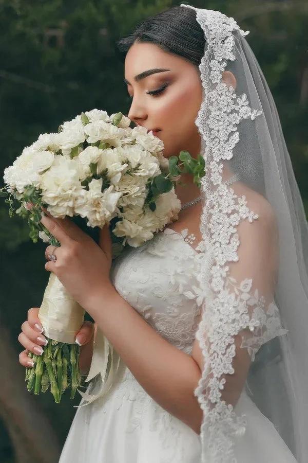 Elegant Long White A-line Sweetheart Off-the-shoulder Lace Wedding Dress (ZD15544)