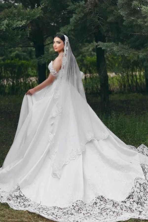 Elegant Long White A-line Sweetheart Off-the-shoulder Lace Wedding Dress (ZD15544)