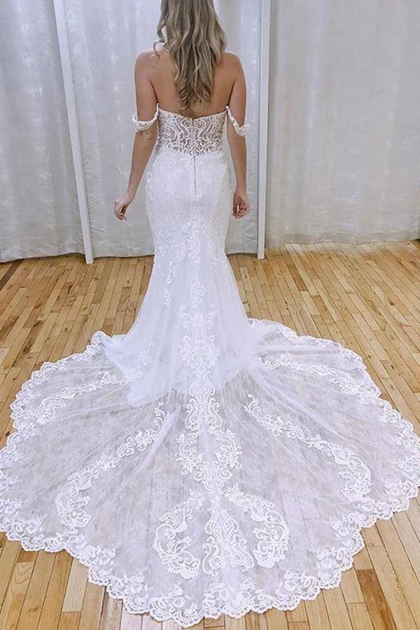 Elegant Mermaid Off the Shoulder Lace Wedding Dresses with Appliques (ZD16268)