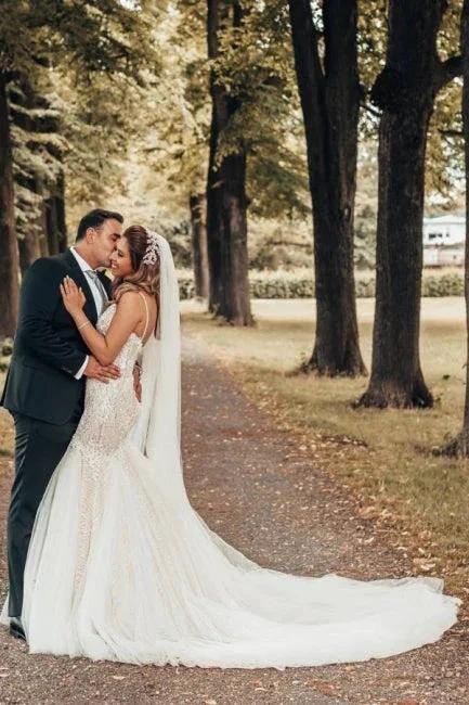 Elegant Mermaid Spaghetti Straps Backless Wedding Dresses With Lace (ZD14498)