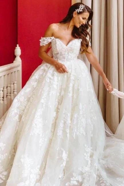 Elegant Off The Shoulder Sleeveless A-Line Wedding Dresses With Lace (ZD14611)