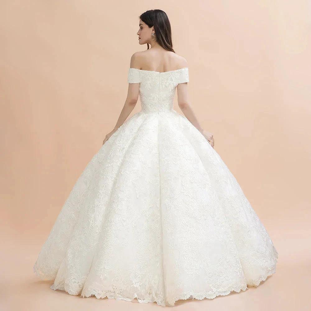 Elegant Off-the-Shoulder White Lace Appliques Bridal Gowns Wedding Dress (ZD14771)