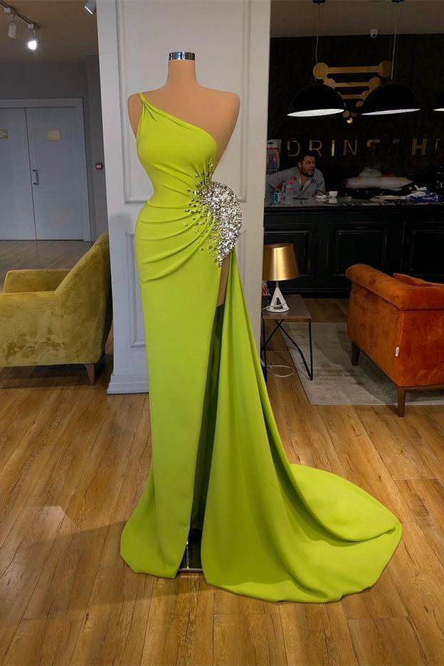 Elegant One-Shoulder Mermaid Long Evening Dress With Beads Slit