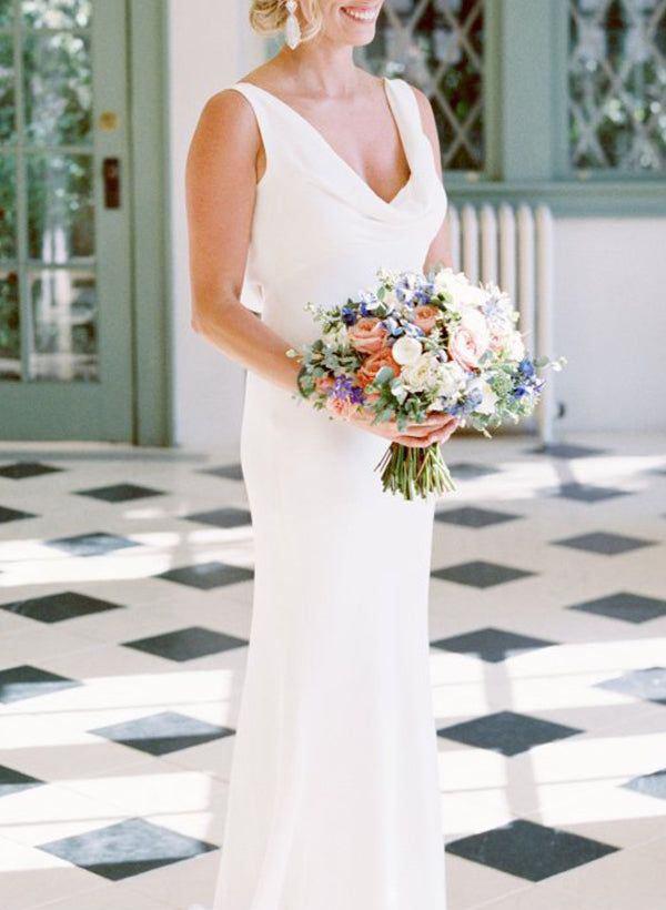 Elegant Petite Cowl Back Sheath Column Wedding Dresses