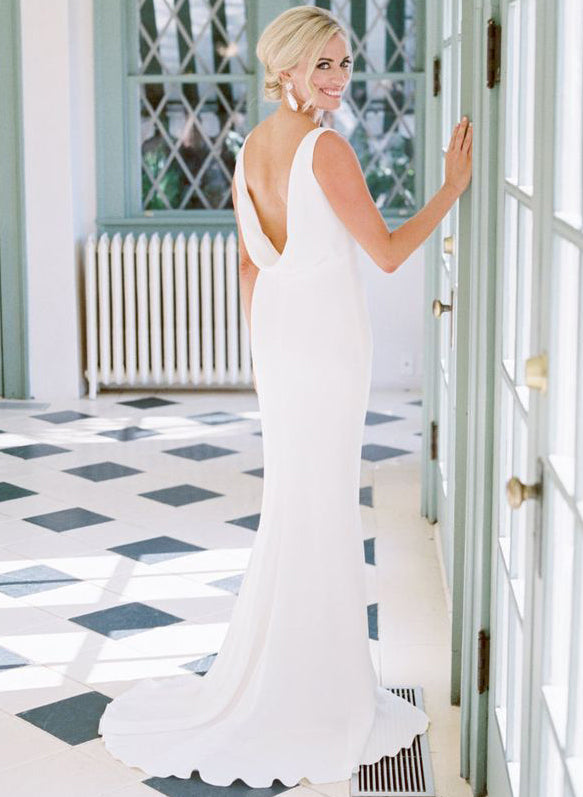 Elegant Petite Cowl Back Sheath Column Wedding Dresses