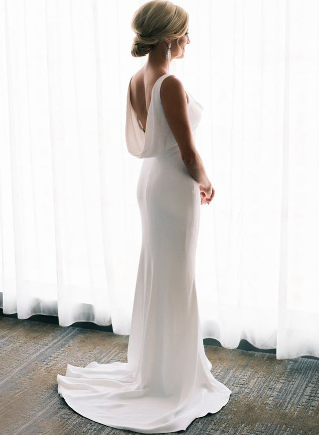 Elegant Petite Cowl Back Sheath Column Wedding Dresses