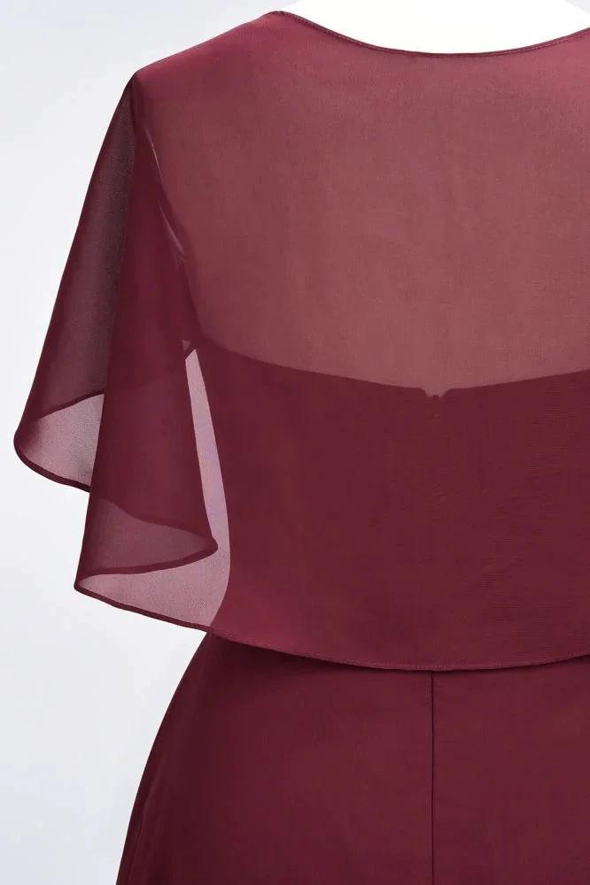 Elegant Satin V-Neck Short Sleeve Princess Bridesmaid Dress Ruffle Chiffon Wedding Guest Dress (ZD13100)