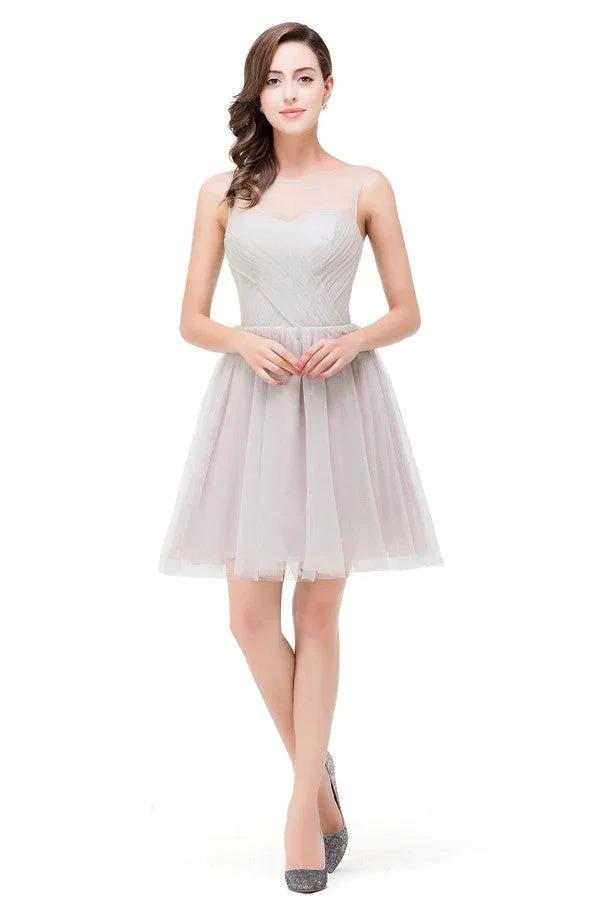 Elegant Silver A-line Mini Crew Bridesmaid Dresses (ZD13079)
