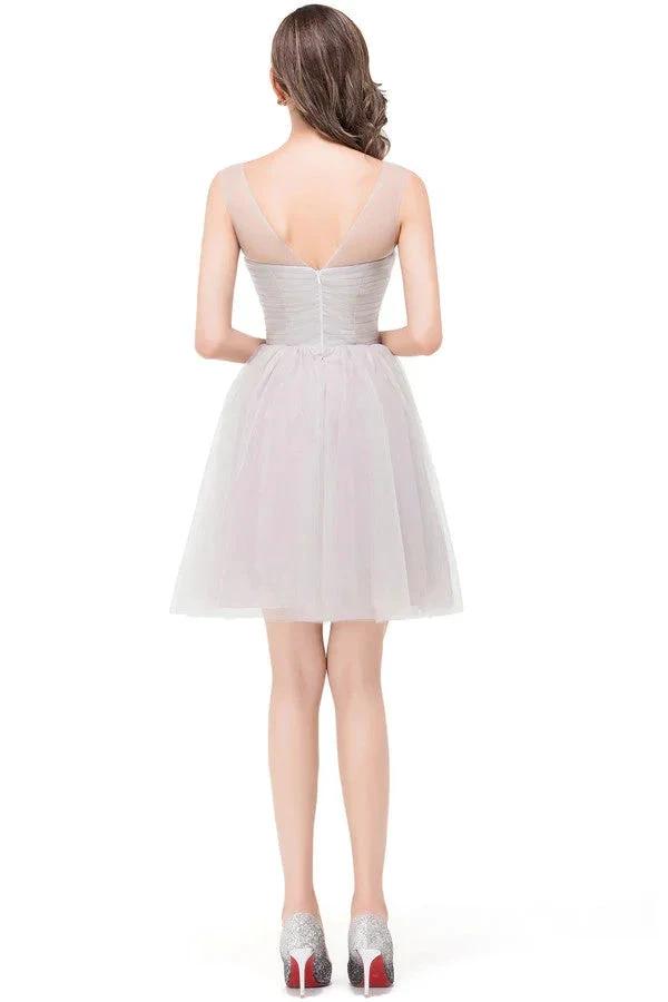 Elegant Silver A-line Mini Crew Bridesmaid Dresses (ZD13079)