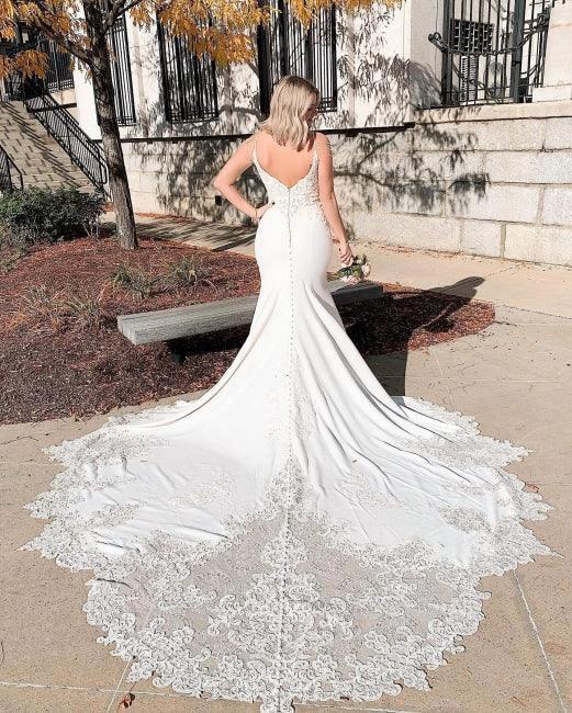 Elegant Simple Mermaid Wedding Dresses with Lace (ZD16573)