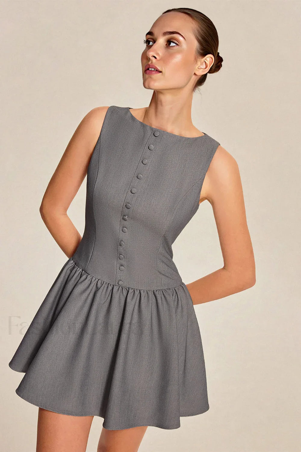 Elegant Sleeveless Ruffled A-Line Work Dress
