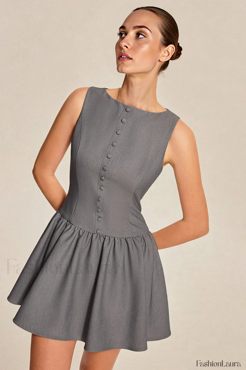 Elegant Sleeveless Ruffled A-Line Work Dress