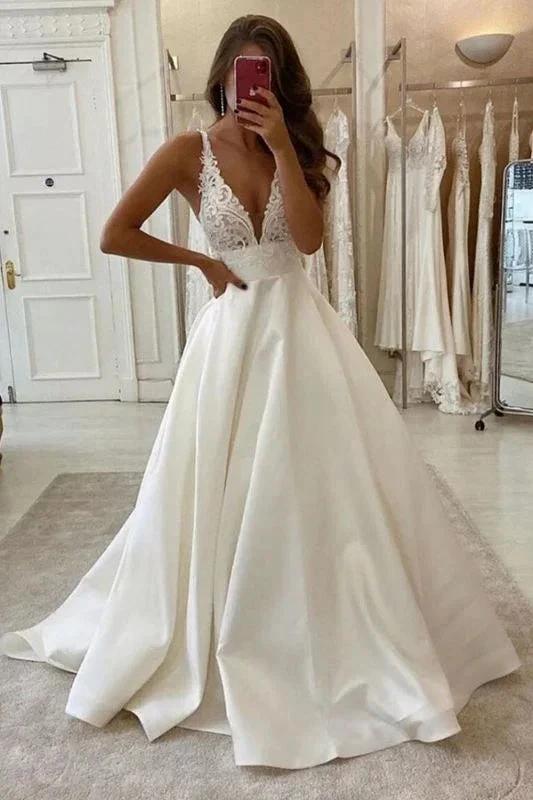 Elegant Sleeveless Tulle Backless A-Line Wedding Dresses With Lace (ZD14644)