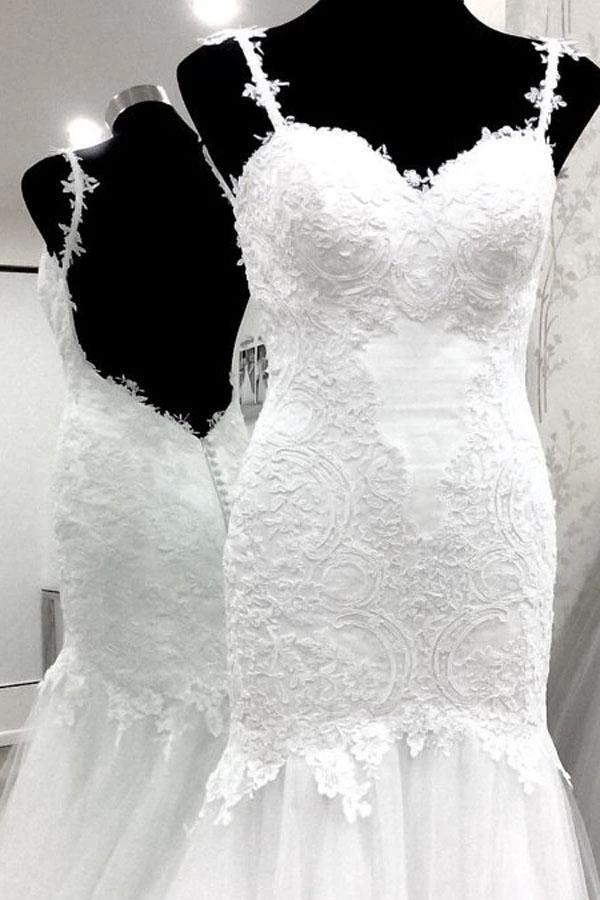 Elegant Straps Mermaid White Long Wedding Dress Bridal Gown (ZD15470)