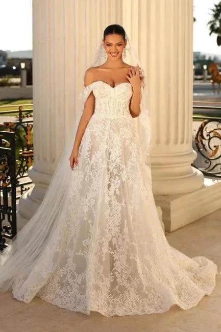 Elegant sweetheart capsleeves aline lace Wedding dresses (ZD14873)