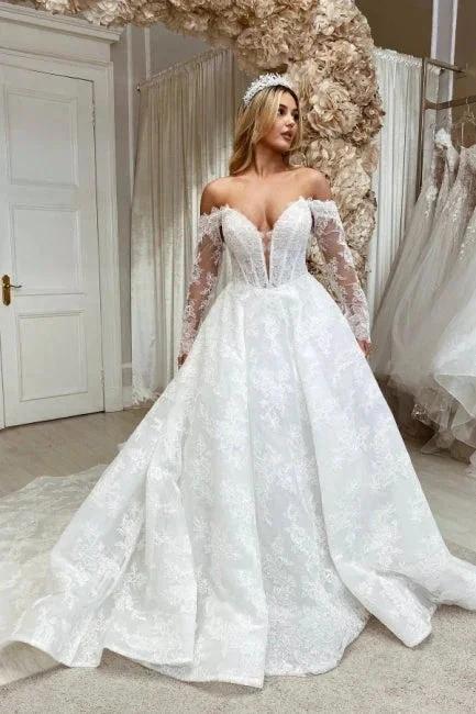 Elegant sweetheart long sleeves a-line lace Wedding dress (ZD14847)