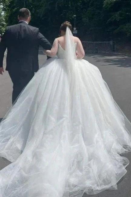 Elegant Sweetheart Long Sleeves Ball Gown Tulle Wedding Dresses (ZD14983)