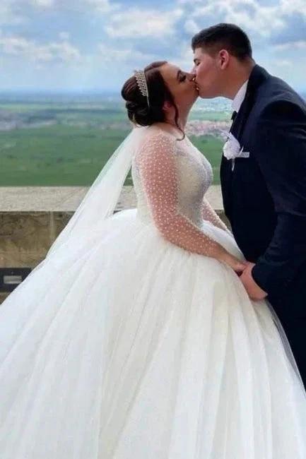 Elegant Sweetheart Long Sleeves Ball Gown Tulle Wedding Dresses (ZD14983)