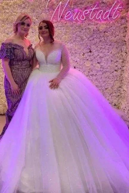 Elegant Sweetheart Long Sleeves Ball Gown Tulle Wedding Dresses (ZD14983)